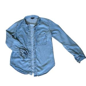 Dynamite Small Denim Button Up Shirt with Covered Buttons and Rolled Sleeves